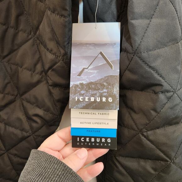 ICEBURG Black Quilted Thin Layer Synthetic Down Jacket Mens Medium Pockets NEW - Picture 4 of 12